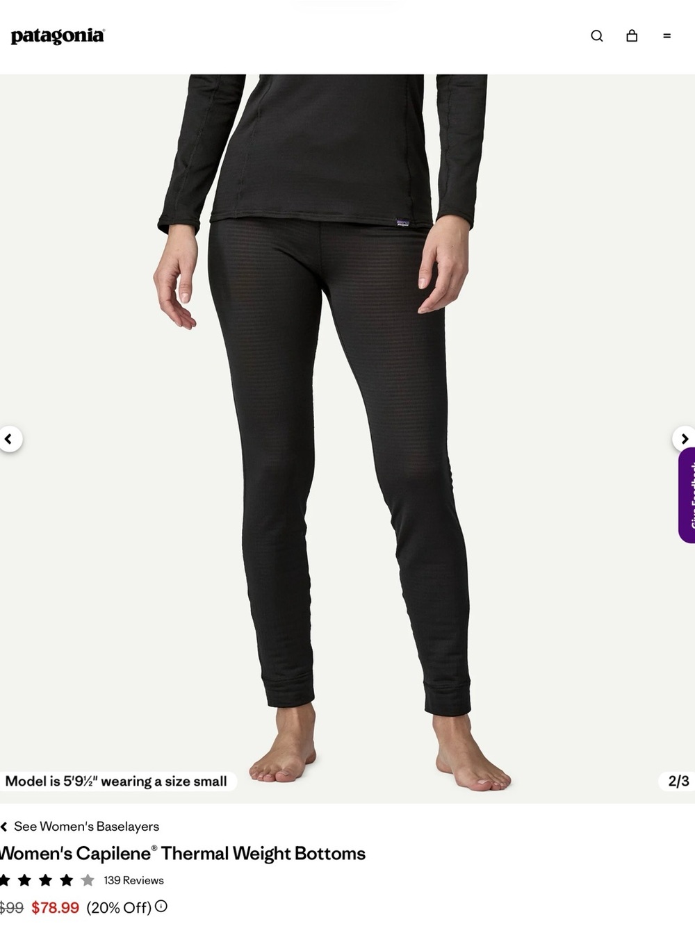 Patagonia Women's Capilene® Thermal Weight Bottoms Black